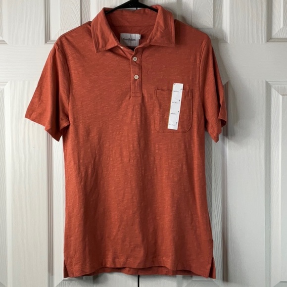 Goodfellow Mens Polo Shirt Colorado Rust Red Short Sleeve Collar Standardized S - Picture 1 of 8